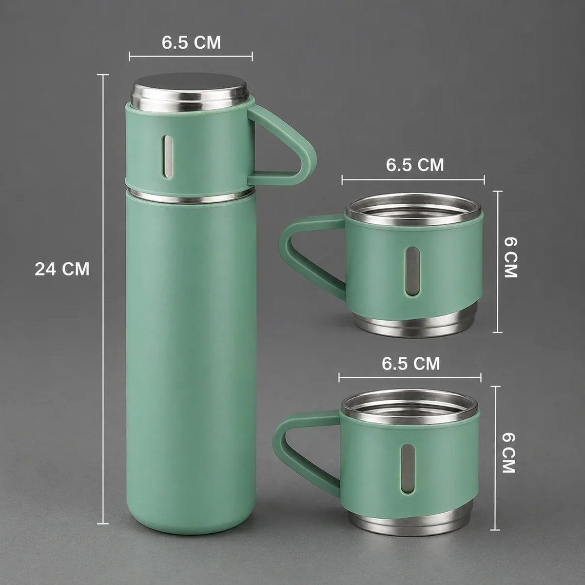 1+1 CADOU Set Termos cu 3 Cești, 500 ml, Ideal pentru Călătorii