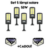Set 5 x lampa cu incarcare solara Jortan, 8 Celule, 50W, telecomanda + 2 lămpi 100 LED CADOU
