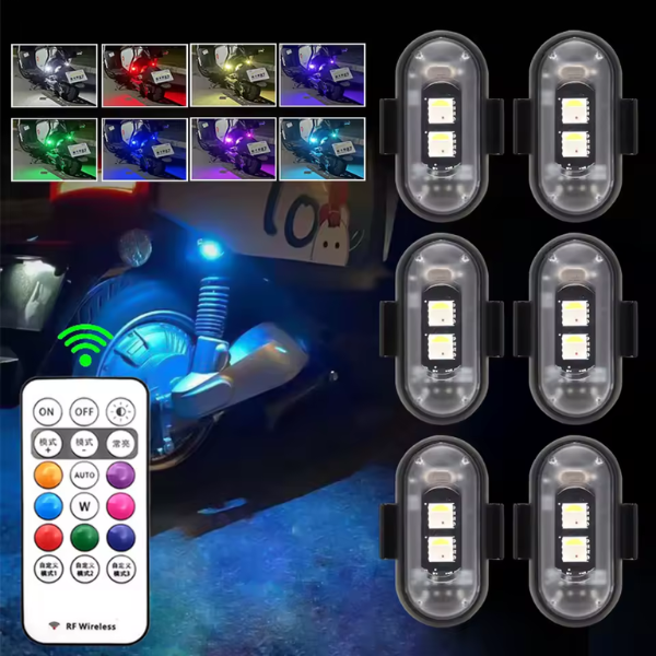 Set 6 mini lumini LED RGB cu semnalizare și încărcare USB