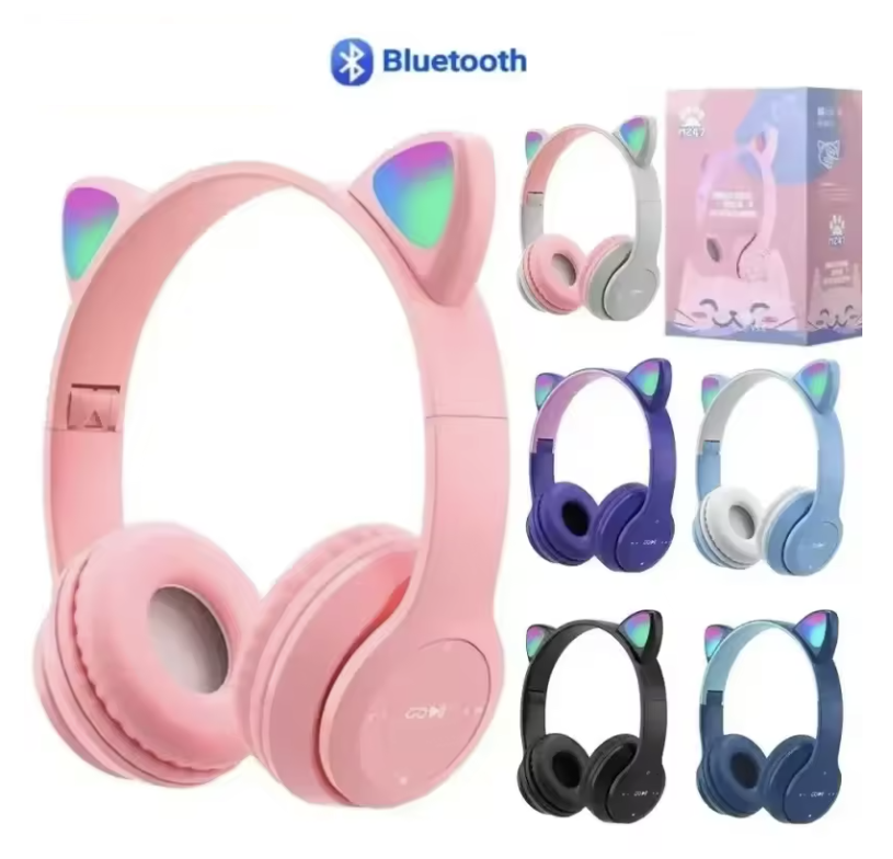 Căști Wireless P47M cu Urechi de Pisică – Lumină RGB, Microfon Integrat și Sunet Stereo Puternic, Autonomie până la 8 Ore