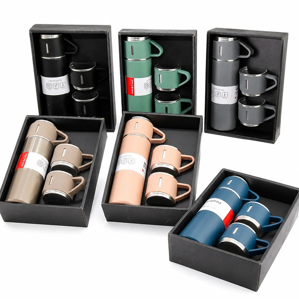 1+1 CADOU Set Termos cu 3 Cești, 500 ml, Ideal pentru Călătorii