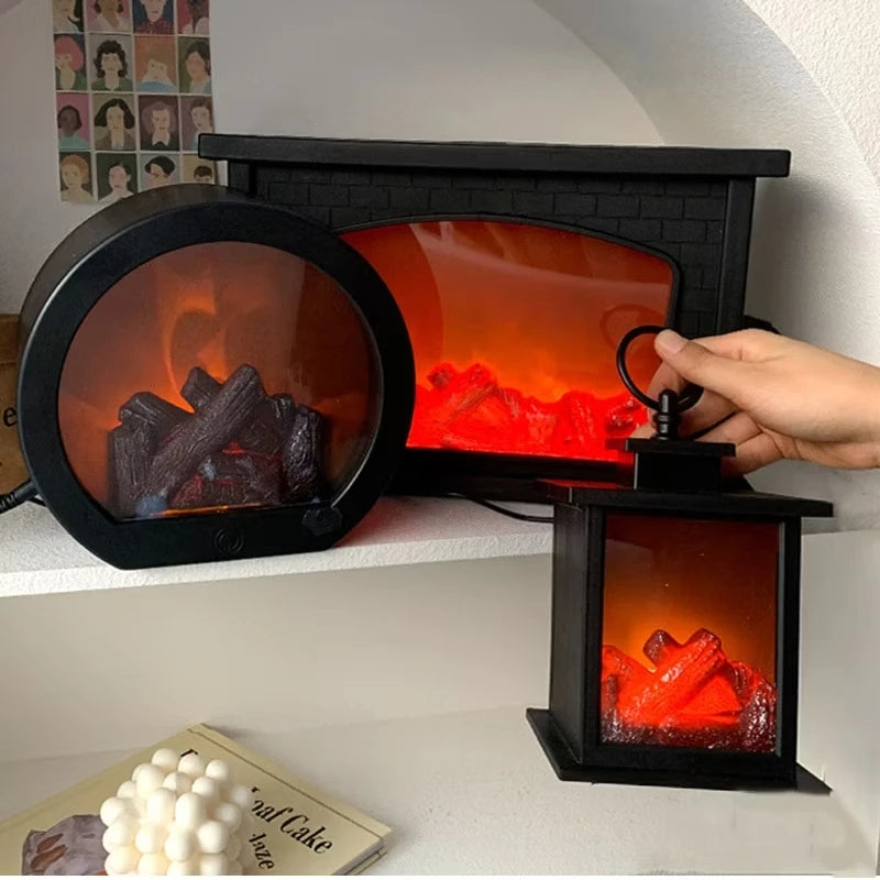 Lanternă Șemineu LED cu Efect de Flacără