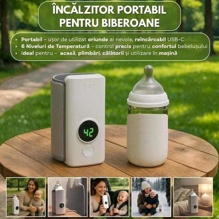 Încălzitor portabil pentru biberoane, Afișaj digital, 6 niveluri de temperatură, Baterie de 4000 mAh, Reîncărcabil