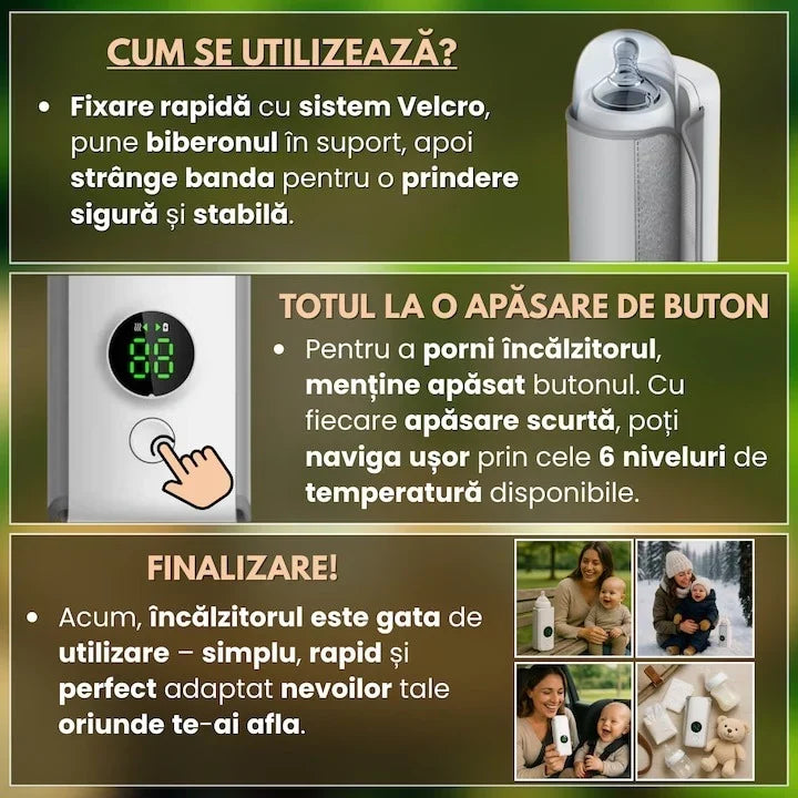 Încălzitor portabil pentru biberoane, Afișaj digital, 6 niveluri de temperatură, Baterie de 4000 mAh, Reîncărcabil