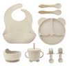 Set hranire bebeluși din silicon, 6 piese MOSMAOO® — farfurie și bol cu ventuză, bavetă, linguriță și furculiță, cană pentru gustări, fără alergeni