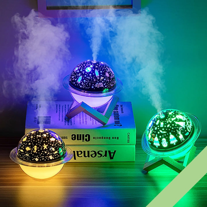 Difuzor de Aromaterapie cu LED – Cer Înstelat & Suport din Lemn