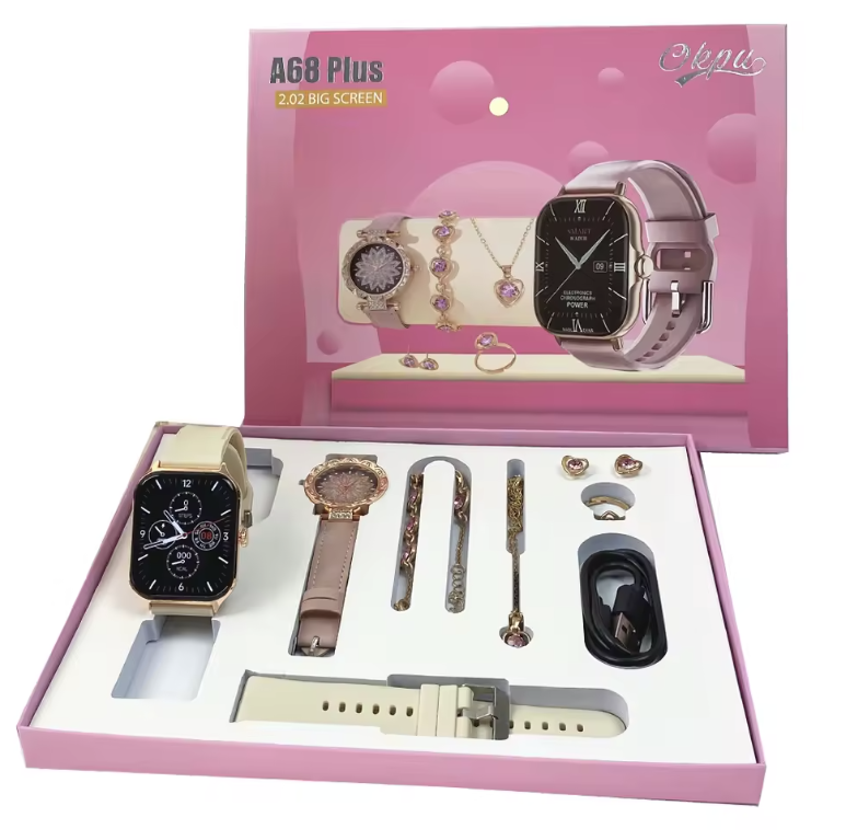 Ceas inteligent Luxury Plus pentru femei + set bijuterii: colier, cercei, brățară și inel